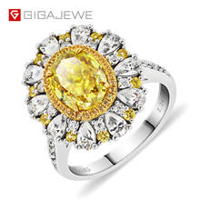 GIGAJEWE Customized Total 3.5ct 7X9mm Vivid Yellow Color Crushed Oval Cut Moissanite VVS1 18K White Gold Ring Jewelry Girl Gift 2024 - buy cheap