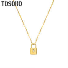 TOSOKO Stainless Steel Jewelry Lock Pendant Zircon Necklace Women's Simple Fashion Clavicle Chain BSP924 2024 - buy cheap