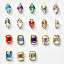 10pcs/Bag 3D Gold Frame Glaring Nail Rhinestones Multi-Faceted  Rhombus Diamond Rectangle Gems Decorations Nail Art Jewelry JH/4 2024 - купить недорого