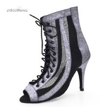 Evkoodance-Botas de baile de fiesta para mujer, zapatos de tacón alto de 10cm con purpurina gris, Sexy, con cordones latinos, Tango 2024 - compra barato