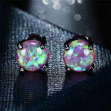 Vintage Black Gold Stud Earrings 8MM Round Purple Opal Stone Earrings For Women Fashion Jewelry Female Antique Wedding Earrings 2024 - buy cheap