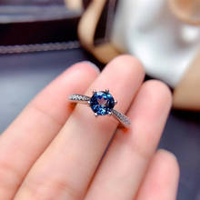 Anéis topázio de prata 925 6mm, joias finas para mulheres, noivado, presente de aniversário de londres, pedras preciosas azuis naturais, estilo clássico 2024 - compre barato