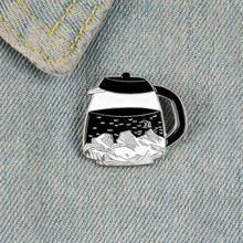 Starry Night Coffee Pot Enamel Pin Custom Mountain Moon Stars Brooch for Shirt Lapel Bag Outdoors Badge Jewelry Gift for Friends 2024 - buy cheap