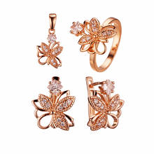 Conjunto de joyería de lujo con forma de flor para mujer, juego de colgante/pendiente/anillo de Color oro rosa 585, regalo para mujer joven 2024 - compra barato