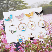 10pcs Enamel Alice Series Charms Girl Swing Clock Rabbit Butterfly Charms Pendants For Jewelry Earrings Necklace Alloy Accessory 2024 - buy cheap