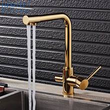 Filter Kitchen Faucets Gold Black Brass Kitchen Filter Faucets 360 Rotation Hot And Cold Water Mixer Purification Tap 2024 - buy cheap