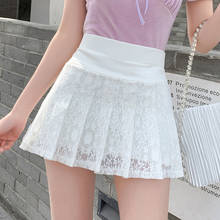 korean fashion elastic high waist white black short lace skirt cute summer a line pleated micro mini skirt miniskirt women C264 2024 - buy cheap
