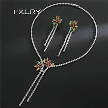 FXLRY Hot Sale Luxury Fashion Cubic Zirconia Flower Tassel Choker Necklace Earring For Women Bridal Jewelry Set 2024 - buy cheap