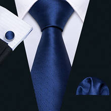 Gravata de casamento masculina, conjunto de gravatas com lenços de seda xadrez cor azul e sólida, estilo jacquard harry potter, moda, designer, gravatas com pescoço para homens 2024 - compre barato