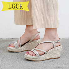 Plus Size 34-39 New Summer Elegant Buckle Women's Sandals Wedges Fashion Genuine Leather Casual Thick Fashion Retro Women Shoes 2024 - buy cheap