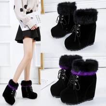 Botas de nieve con cremallera para mujer, zapatos informales cómodos, con plataforma, piel de ante y cálida, a la moda, 12cm, Invierno 2024 - compra barato