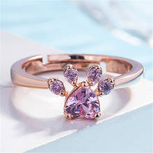 Cute Cat's Paw Crystal Engagement Animal Design Hot Sale Rings For Women Pink Zircon Cubic Elegant Rings Female Wedding Jewelry 2024 - buy cheap