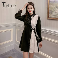 Trytree-vestido informal de 2 colores para mujer, minivestido holgado de retazos con un solo pecho y cuello vuelto, para oficina y otoño 2024 - compra barato