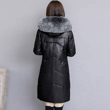 Real Winter Women 2020 Leather Overcoat Plus Size Mid Long Fox Fur Collar Hooded Upscale Warm Female Genuine Leather Coat Cothes 2024 - buy cheap