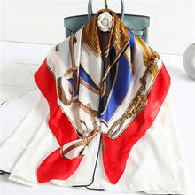 Pañuelo cuadrado de seda con estampado de diseño para mujer, bufanda de cuello, Hijab, suave, grande, Foulard, Primavera 2024 - compra barato