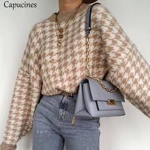 Capucines Vintage Houndstooth Woman Sweaters Autumn Winter Loose Drop Shoulder O Neck Casual Sweater Knitted Pullovers Femme 2024 - buy cheap