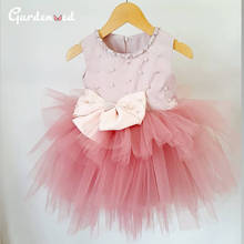 Puffy Sweet Girl Princess Dress Pearls Satin Bow Girl Party Dresses Unicorn Girl Birthday Dress robe de princesse fille 2024 - buy cheap