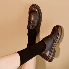 Zapatos de punta redonda con cordones para mujer, Creepers Preppy de cuero Pu, Derby, planos, Oxford, británicos, nuevos 2024 - compra barato