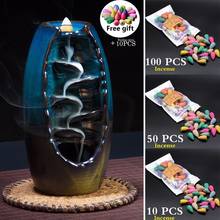 Ceramic Backflow Incense Burner Waterfall Smoke Censer Cone Holder Home Ornament For Office Teahouse + Free Gift 10pcs Incense 2024 - buy cheap