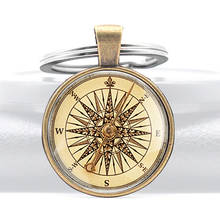 Vintage Compass Design Glass Dome Key Chains Charms Men Women Bronze Alloy Pendant Key Rings Jewelry Gifts 2024 - buy cheap