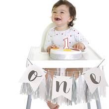 Conjunto de guirnalda de borlas y pancarta de cumpleaños de un primer bebé, decoración para fiesta de cumpleaños de bebé, color gris y blanco 2024 - compra barato