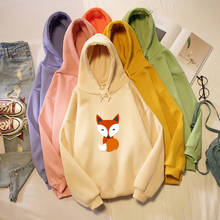 Coreano streetwear outono inverno feminino hoodies de manga longa bonito impressão de raposa camisolas harajuku pullovers oversized topos casacos 2024 - compre barato