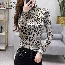 Leopard Print Blouse Autumn Temperament Turtleneck European 2021 Retro Long Sleeve Fashion Joker Stretch Shirt Lady Tops 7701 50 2024 - buy cheap