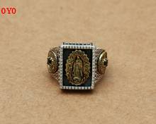 100% S925 sterling silver ring inlaid  Silver Vintage Mens virgin Maria wide ring 2024 - buy cheap