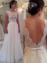 Vintage Backless Wedding Dresses Chiffon A-Line Scoop Sleeveless Applique Sweep Brush Train Wedding Dress 2024 - buy cheap