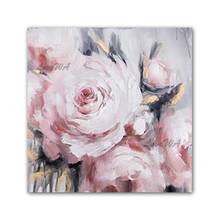 100% pintura a mão em tela rosa pintada à mão pintura a óleo em tela decoração de parede sem moldura arte floral para decoração da sala de estar 2024 - compre barato
