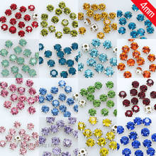 100p 4mm color Sew on crystal glass Rhinestone Diamante jewels Silver Cup Claw Montees 4-holes Sewing Stone Beads craft clothes 2024 - buy cheap