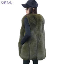 SHERAN-Chaleco cálido de piel de zorro para mujer, chaqueta de piel sintética, prendas de vestir exteriores de cuero largo, hierba, chaleco de piel sintética, novedad de invierno 2018 2024 - compra barato