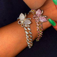 BYNOUCK-Pulseras de mariposa de cristal para mujer, 4 colores, 12mm, Miami Cuban Link, cadena de mano con diamantes de imitación incrustados, joyería 2024 - compra barato