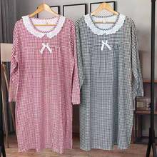 2018 Spring Autumn Casual Plaid Cotton Nightgowns for Women Long Sleeve Loose Night Dress Home Dress Sleepwear Nightdress Nighty 2024 - buy cheap