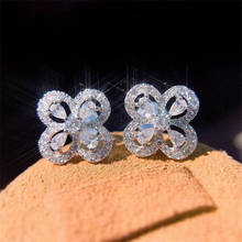 New Arrival Unique  Four Leaf Luxury Jewelry Pear Cut White Topaz 925 Sterling Silver CZ Diamond Classic Women Stud Earring 2024 - buy cheap