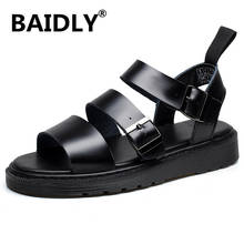 New Fashion Summer Sandals Shoes Cow Real Leather Men Sandals Non-slip Rubber Soles Beach Men Shoes 2024 - buy cheap