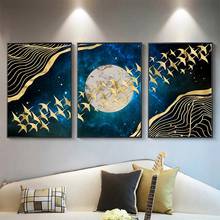 Luxury Wall Art Abstract Moon Golden Birds Mountain Canvas Painting Nordic Posters and Prints Picture for Living Room Home Decor 2024 - buy cheap