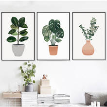 Pinturas en lienzo de plantas verdes en macetas de estilo nórdico, carteles escandinavos, imágenes artísticas de pared para sala de estar, decoración moderna del hogar 2024 - compra barato