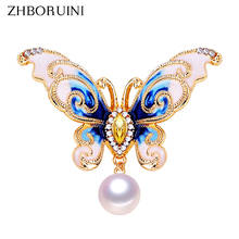 ZHBORUINI High Quality Natural Freshwater Pearl Brooch Pearl Enamel Butterfly Brooch Pins Gold Color Pearl Jewelry For Women 2024 - buy cheap