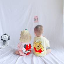 Macacão de verão para bebês recém-nascidos, roupa de algodão com estampa de mickey minnie pooh, macacão de manga curta de uma peça, tecido roupa de criança 2024 - compre barato