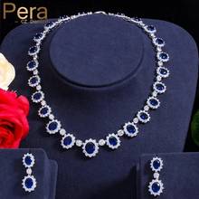 Pera CZ Big Round Cubic Zirconia Luxury Bridal Wedding Royal Blue Stone Necklace and Earrings Jewelry Sets for Brides J126 2024 - buy cheap