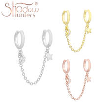 SHADOWHUNTERS Pure 925 Sterling Silver Huggies Link Drop Earrings Zircon Moon Star Double Piercing Women Trendy Earrings 2020 2024 - buy cheap