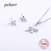 Pekurr 925 Sterling Silver Crystal Four Leaf Clover Earrings Necklace Sets For Women Lucky Leaf Pendants Jewelry Sets 2024 - buy cheap