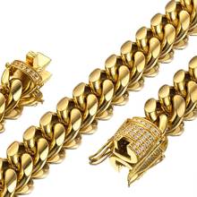 Corrente cuban cubana de 7 a 40 polegadas, corrente masculina de 8/10/12/14mm de largura ou pulseira, joia com tom de ouro em aço inoxidável da moda 2024 - compre barato