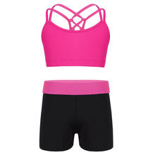 Traje de balé feminino infantil, roupa de ginástica com top curto e bermuda, conjunto com ginástica e treino esportivo 2024 - compre barato