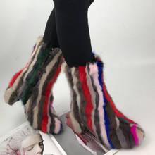 OLOMLB Women Round Toe Real Mink Fur Rainbow Colors Block High Heel Ankle Boots Warm Winter Fleece Liner Genuine Leather Shoes 2024 - buy cheap