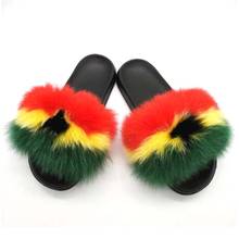 Ladies Fox Fur Slides Hairy Flat Sandals Summer Real Fur Slippers Home Flip Flops Cute Fluffy Slides Light Shoes Luxury Slippers 2024 - buy cheap