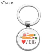 Llavero vegano con estampado de dibujos animados para hombre y mujer, Llavero con diseño de gemas de vidrio, verduras verdes, regalo 2024 - compra barato