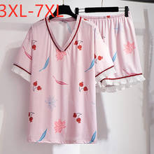 New Ladies Summer Plus Size Women Clothing Home Wear Sets Large Loose Pink Print T-shirt And Shorts Pajamas Suit 4XL 5XL 6XL 7XL 2024 - buy cheap