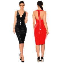 Sexy Backless PVC Leather Dress Back Zip Bodycon Dress Black Red Wet Look Latex Party Club Midi Dress Vestidos 2024 - buy cheap